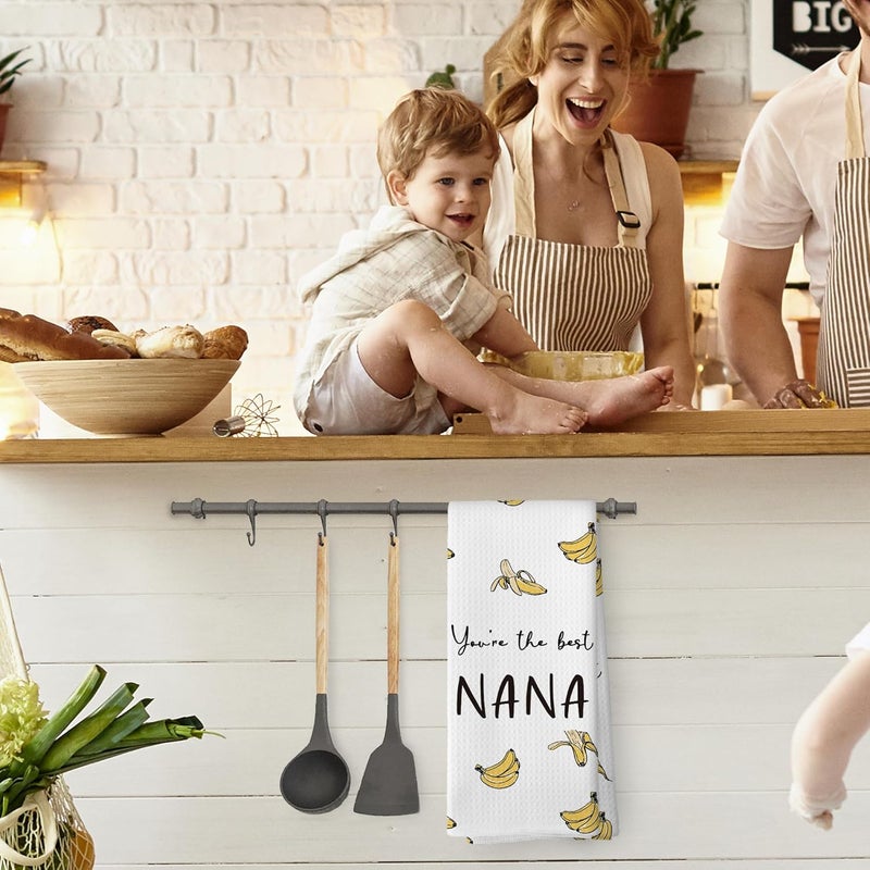TAEDIN Nana Gifts Banana Kitchen Towels, Nana Gifts from Grandkids Dish Towel Dishcloth 16x24 Inches, Grandma Gifts for Mothers Day Decorative Absorbent Hand Tea Towels Decor - Image 4